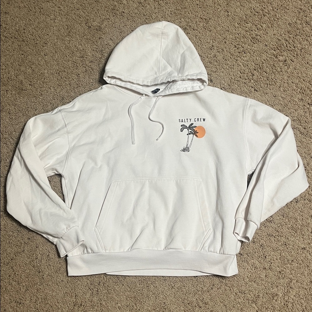 Salty Crew White Hoodie with Palm and Sun Graphic